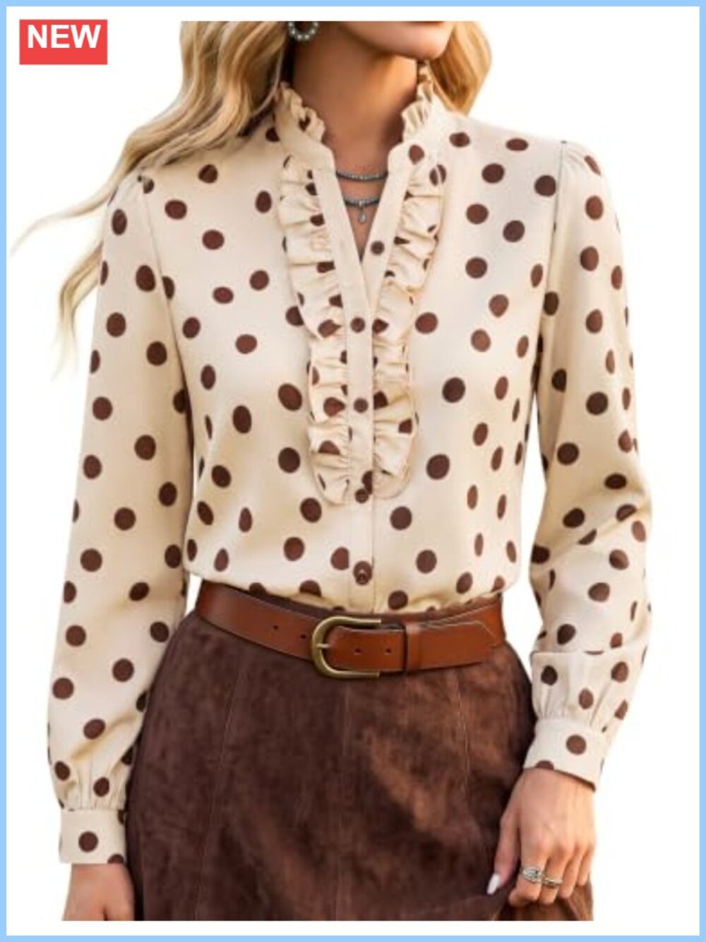 Blooming Jelly Ruffle Button Down Polka Dot Shirt Dressy Casual Top